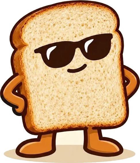 BREAD mascot, a slice of toast in sunglasses